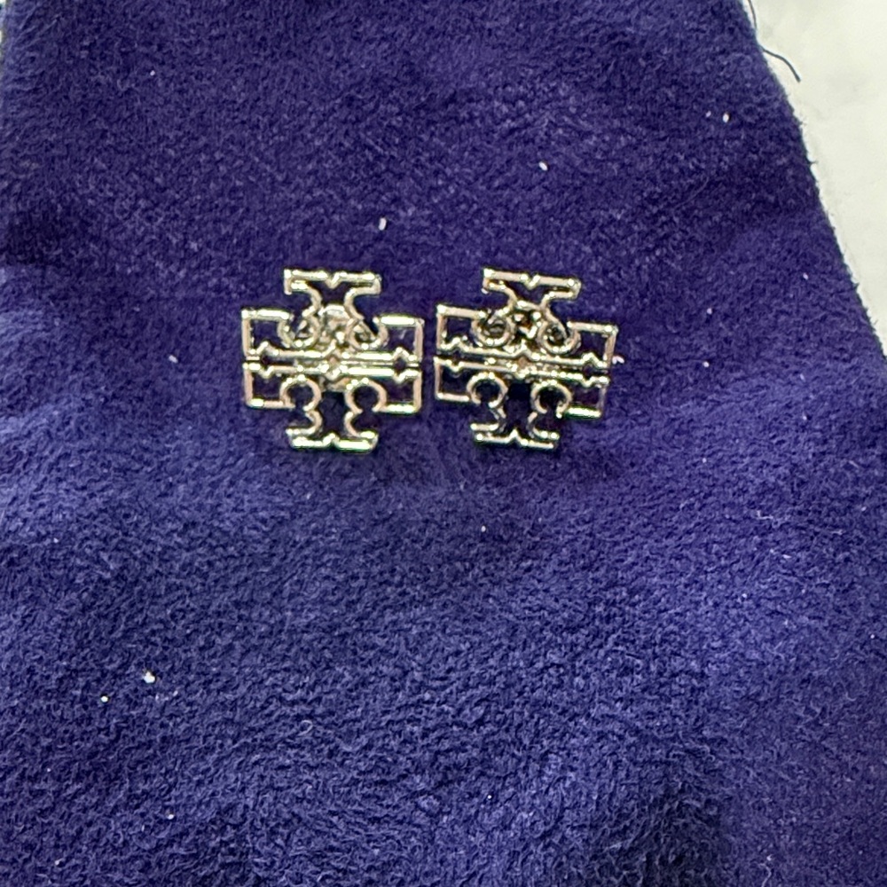 Tory Burch Shiny Silver Stud Earrings